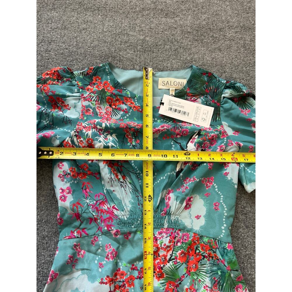 NWT $975 SALONI Bianca Blue Hanami Clouds Pure Silk Jacquard Crepe Chine Dress 4 - Picture 11 of 13